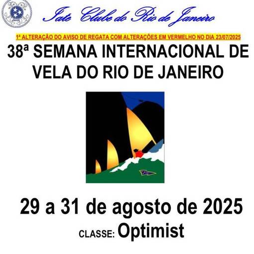 Event cover 38 Semana Internacional de Vela do Rio de Janeiro - Classe Optimist - ICRJ - 29 a 31-08-2025 
