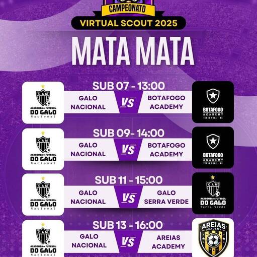 CAMPEONATO VIRTUAL SCOUT MATA X MATA - GALO NACIONAL X BOTAFOGO ACADEMY X GALO SERRA VERDE X  AREIAS ACADEMY on Fotop