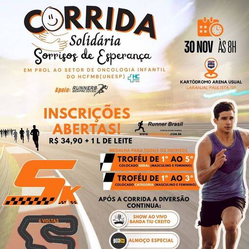 Capa do evento 1 Corrida Solidria Sorrisos de Esperana - Laranjal Paulista / SP