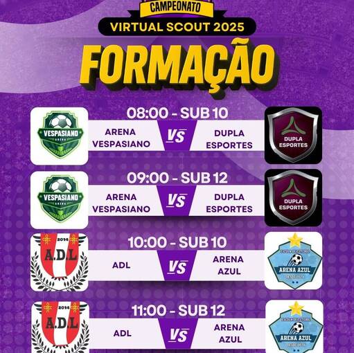 Capa do evento CAMPEONATO VIRTUAL SCOUT FORMAO - ARENA VESPASIANO x DUPLA ESPORTES x ADL x ARENA AZUL 