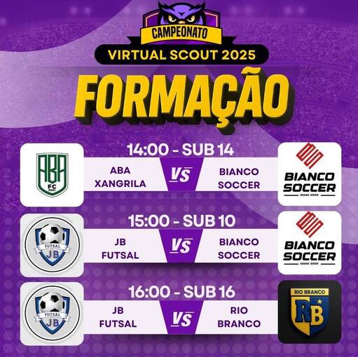 Event cover CAMPEONATO VIRTUAL SCOUT FORMAO - ABA XANGRIL x BIANCO SOCCER x JB FUTSAL x RIO BRANCO