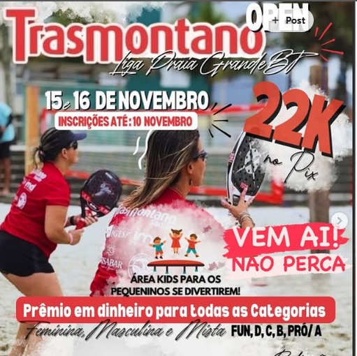 Portada del evento Torneio TRASMONTANO OPEN- Liga Praia Grande Beach Tennis