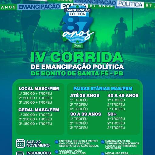 Couverture de l'vnement IV CORRIDA DE EMANCIPAO POLTICA DE BONITO DE SANTA F - TODAS AS FOTOS POR R$39,90