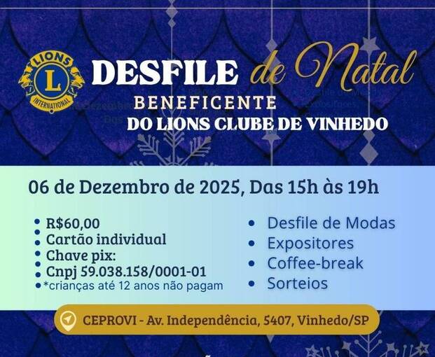 Capa do evento Desfile de Natal Beneficente do Lions Clube de Vinhedo