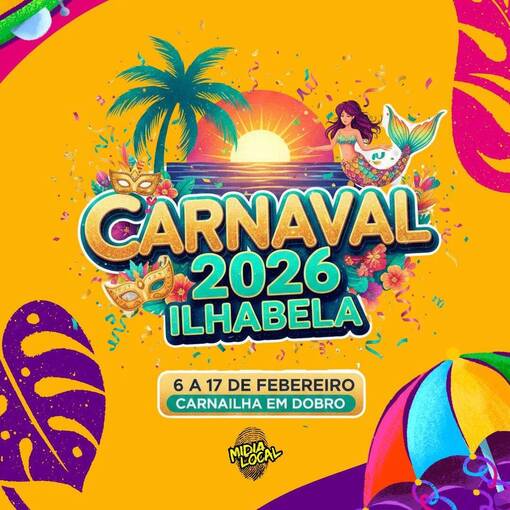 Portada del evento carnaval ilhabela 2026/ sabado 7 de fevereiro 
