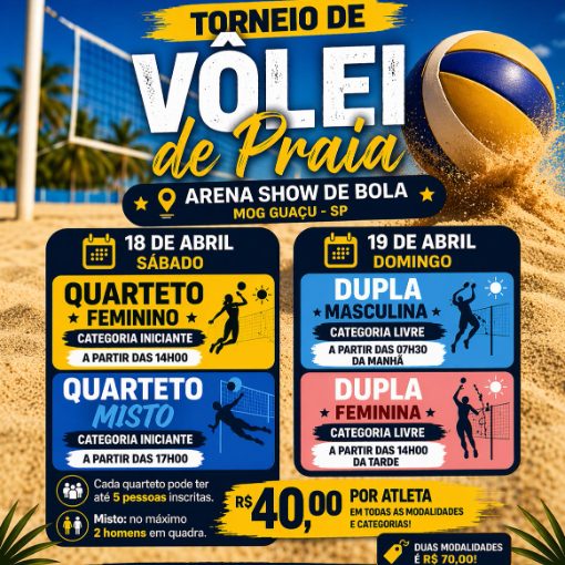Event cover Torneio V�lei de Praia - Arena Show de Bola - Av. Brasil - MOGI GUA�U