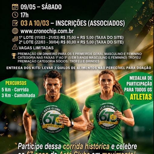 Event cover 1° Corrida rústica e caminhada 67 anos AETÉ CLUBE 