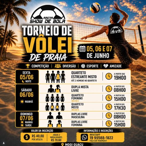 Event cover V�lei de Praia 06/2026 | Arena Show de Bola | Av. Brasil | MOGI GUA�U