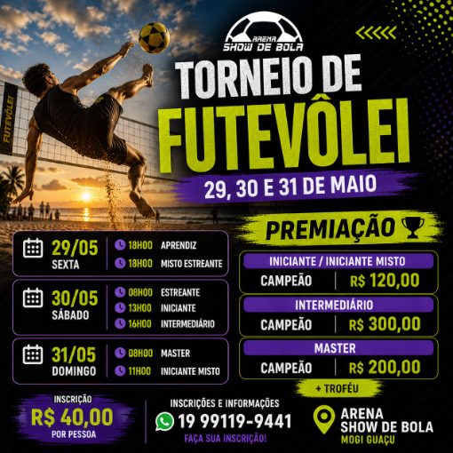 Couverture de l'�v�nement Futev�lei 05/2026 | Arena Show de Bola | Av. Brasil | MOGI GUA�U