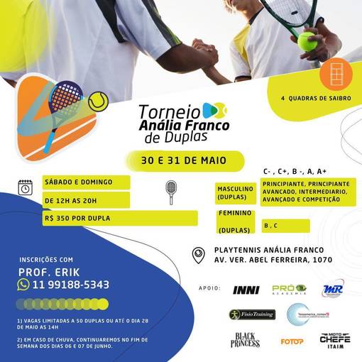 Copertura dell'evento Play Tennis -  Torneio DUPLAS com Prof. Erik