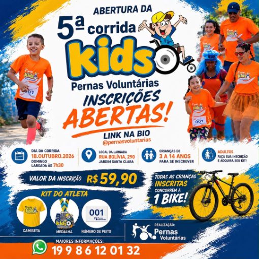 Capa do evento 5ª Edição Corrida KIDS - Pernas Voluntárias | Hortolândia-SP