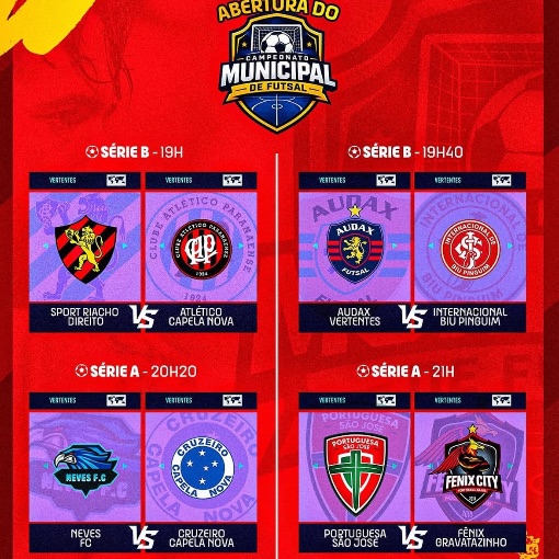 Event cover CAMPEONATO DE FUTSAL DE VERTENTES - 1 RODADA- 4 JOGOS