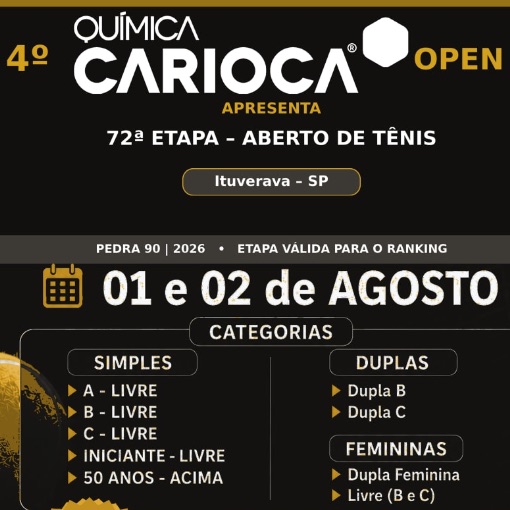 Event cover 72ª ETAPA - ABERTO DE TÊNIS - PEDRA 90 - ITC - ITUVERAVA 2026