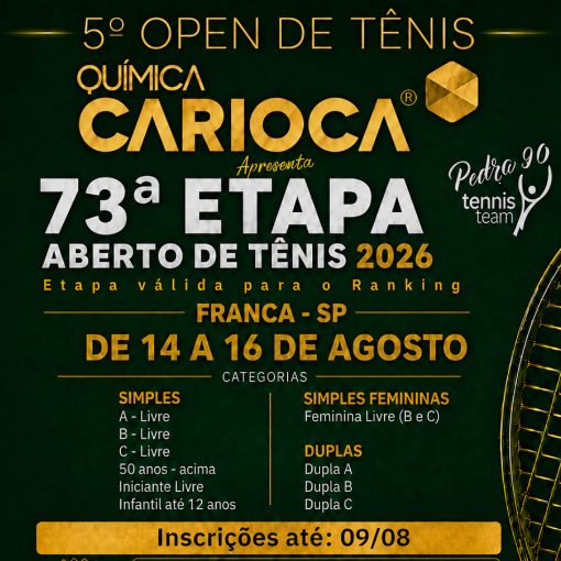 Event cover 73ª ETAPA - ABERTO DE TÊNIS - PEDRA 90 - CASTELINHO - FRANCA 2026