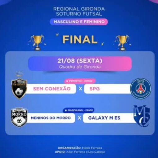 Event cover Regional Gironda Soturno de Futsal Feminino e Masculino: Final ( Sem Conexão vs SPG / Meninos do Morro vs Galaxy M ES )