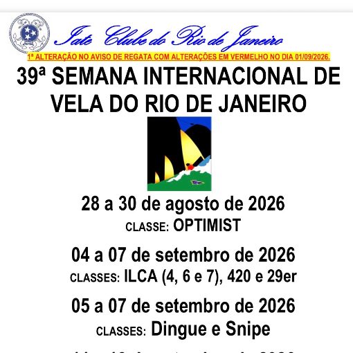 Event cover 39ª Semana Internacional de Vela do Rio de Janeiro classes ILCA (4,6e7), 420, 29er, Dingue e Snipe