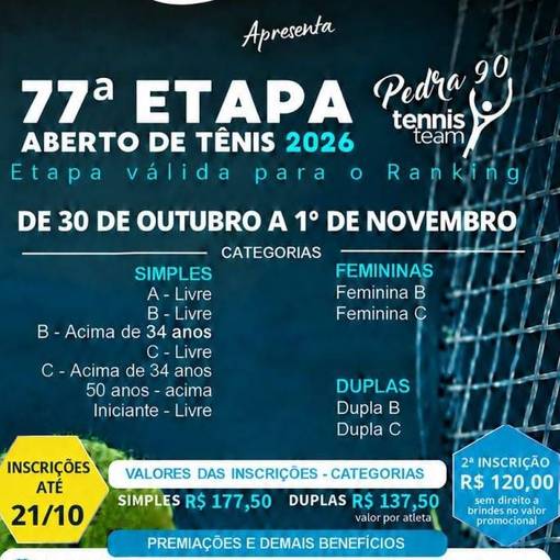 Event cover 77ª Etapa - Aberto de Tenis - Pedra 90 - Ribeirao Preto - CFTRP